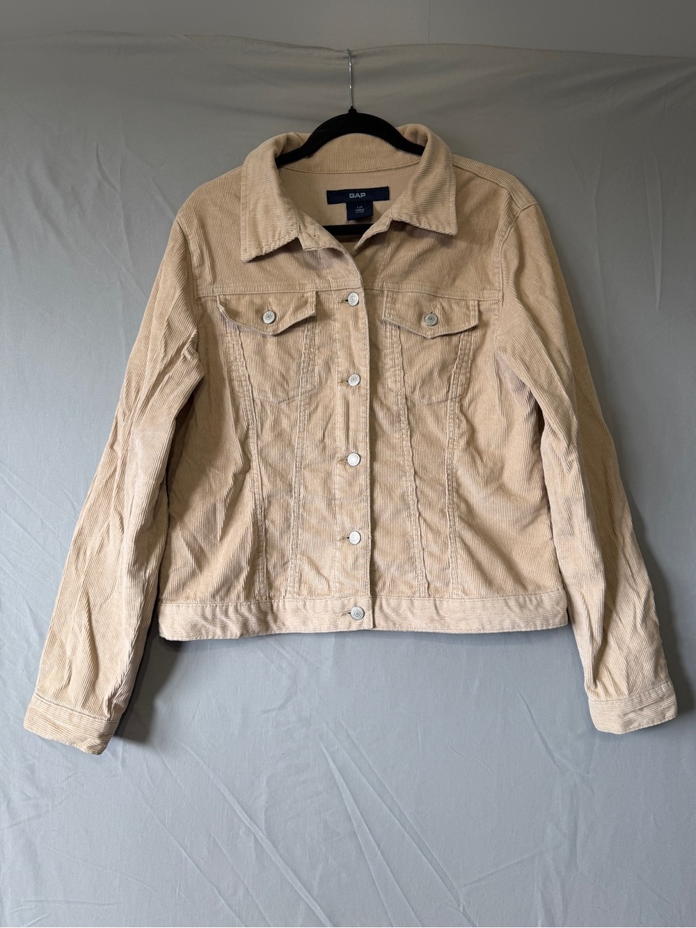 GAP Womens Corduroy Trucker Jacket Size L Beige Y2K Button Front Layers Casual